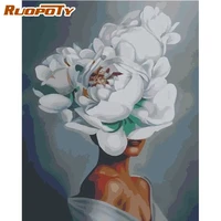 ruopoty picture by numbers for adults white flower woman figure painting framed on canvas handpainted home artwork acrylic