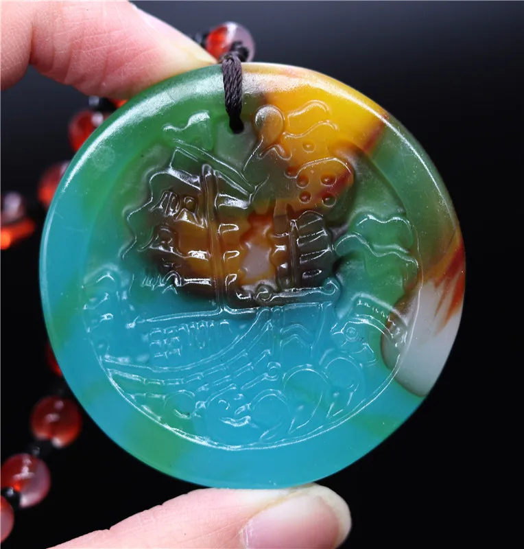 Модный Красочный нефритовый корабль кулон ожерелье ювелирные изделия китайский