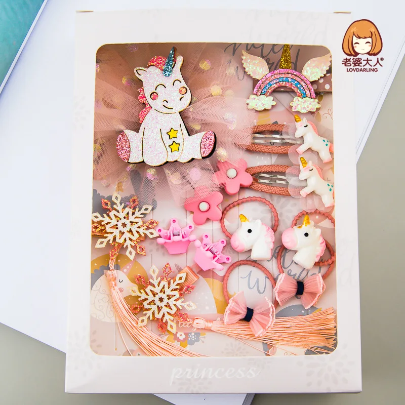 

0-3 years Little princess hair clips accessories girl children's headdress band combination set gift box baby headband