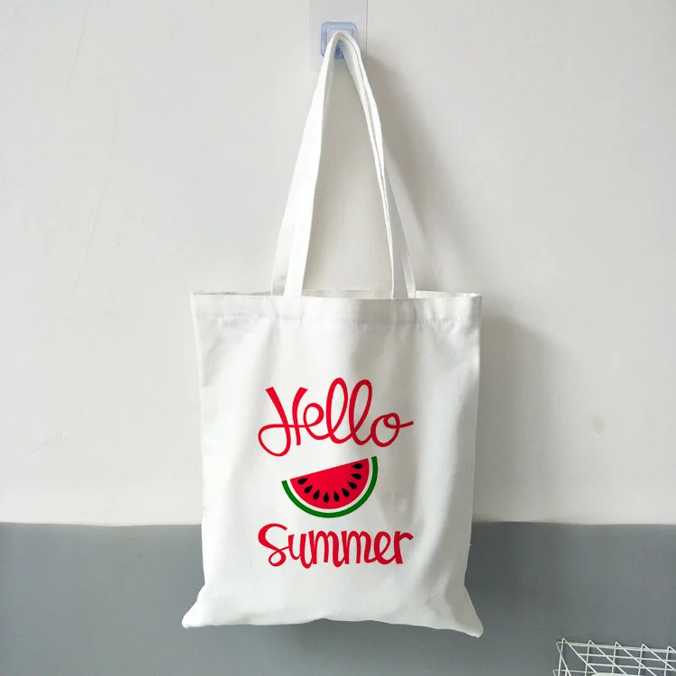 B0340-TBWH-M Новая женская Повседневная тканевая сумка Hello Summer с принтом арбуза, сумка для покупок, дамская сумка, многоразовая Большая вместительная сумка - Цвет: B0340-TBWH-M