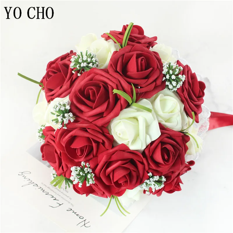 YO CHO-باقة الزفاف المزيفة لوصيفات العروس ، رغوة البولي إيثيلين ، الأحمر ، الشريط ، حسب الطلب