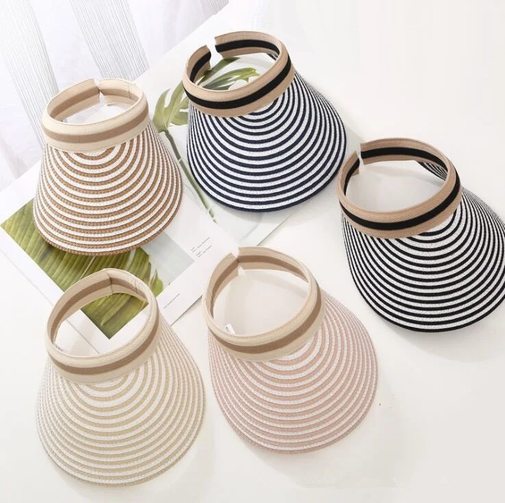 

New Fashion Summer Women's Casual Lined Sun Visor Caps Straw Hats Adult Sun Shade Beach Top Hats girls baseball caps