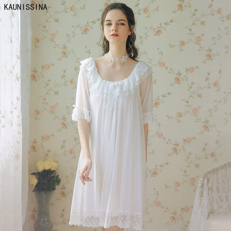 Женская ночная рубашка винтажная одежда для сна платье домашняя с коротким