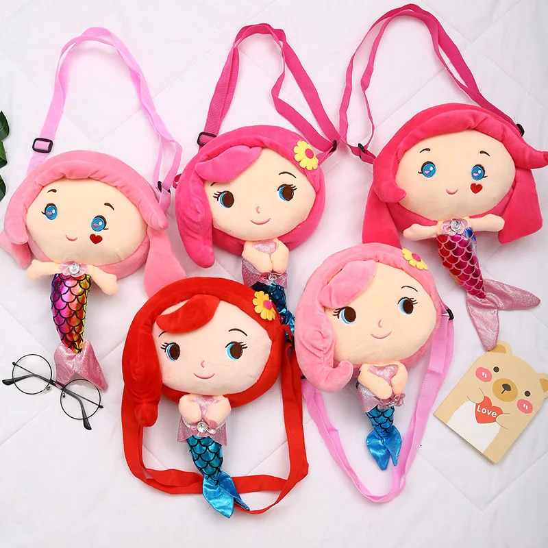 

Disney Mermaid Princess Plush Backpack Cartoon Anime Character Bag Cute Girl Messenger Bags for Girl Birthday Christmas Gifts