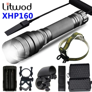Самый яркий Мощный тактический фонарик XHP160, светодиодный фонарь с фокусировкой, 2 аккумулятора 18650, 5 режимов, водонепроницаемый, для кемпинга
