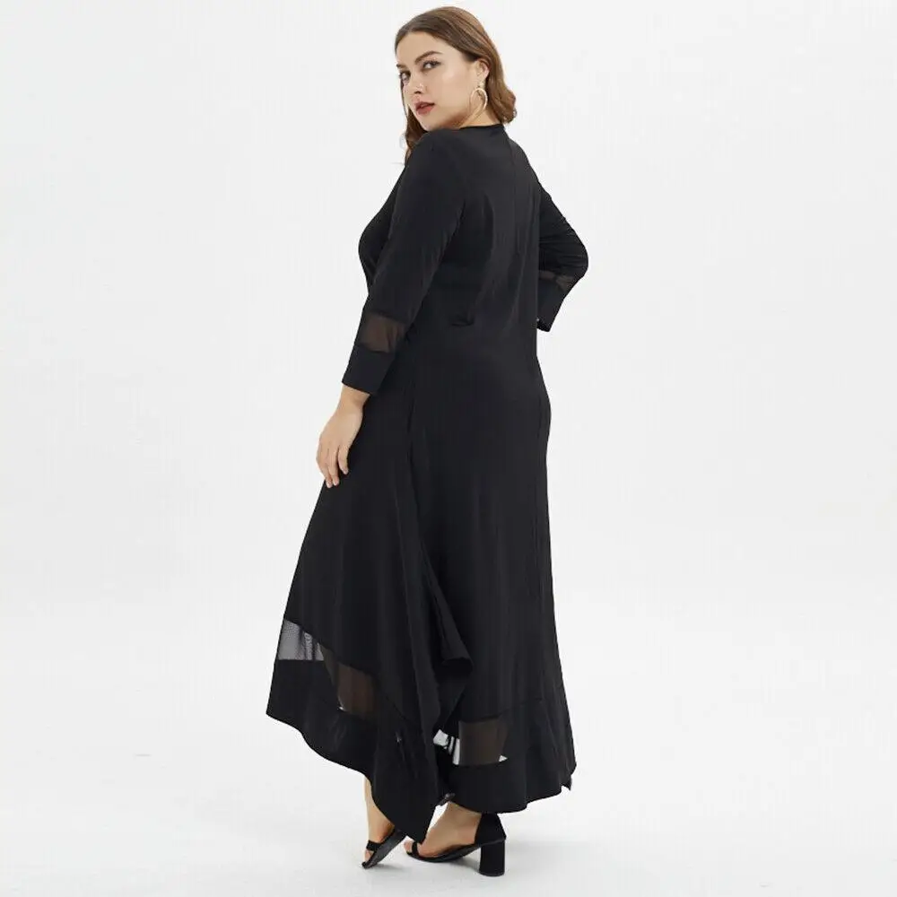 4XL 5XL Большие размеры женское длинное элегантное платье макси сетка плюс размер платье осень большой размер Повседневное платье Черное вечернее платье vestidos