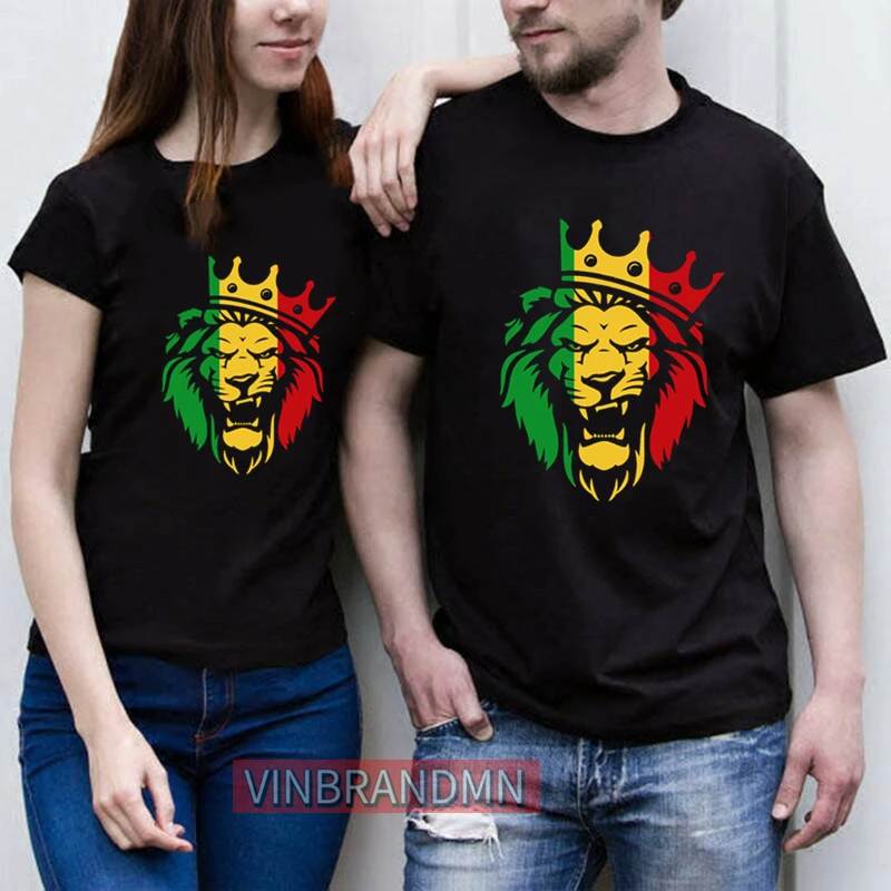 

Vinbrandmn Rasta Lion of Judah Tshirt women men Rastafarian Reggae Ethiopian Lion T-shirt unisex Trend Fashion Valentine Top Tee