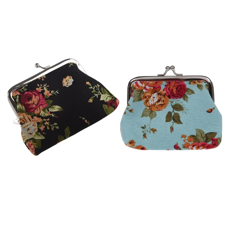 2 Pcs Canvas Hasp Purse Key Coin Wallet Bag(Blue) &amp (Black) |
