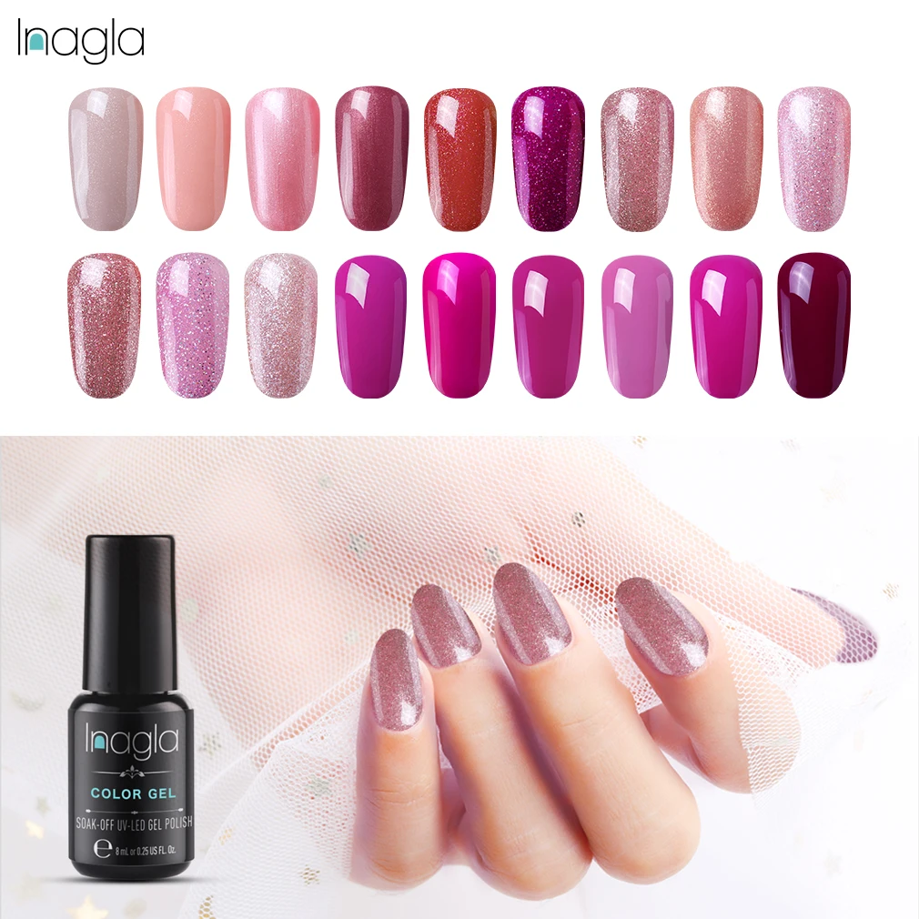 

Inagla 8 мл пурпурный Цвет для ногтей нюдовой коллекции гель для ногтей замочить от УФ-светодиодный Гель-лак для ногтей, лак Лаки верхний слой М...