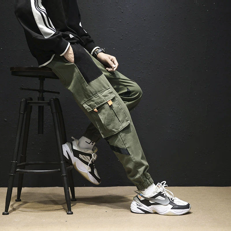 

Plush Thicken Overalls Men's Trousers Casual Fashion Stitching Contrast Multi-pocket Hip-hop Sports Washed Pants Tide Streetwear