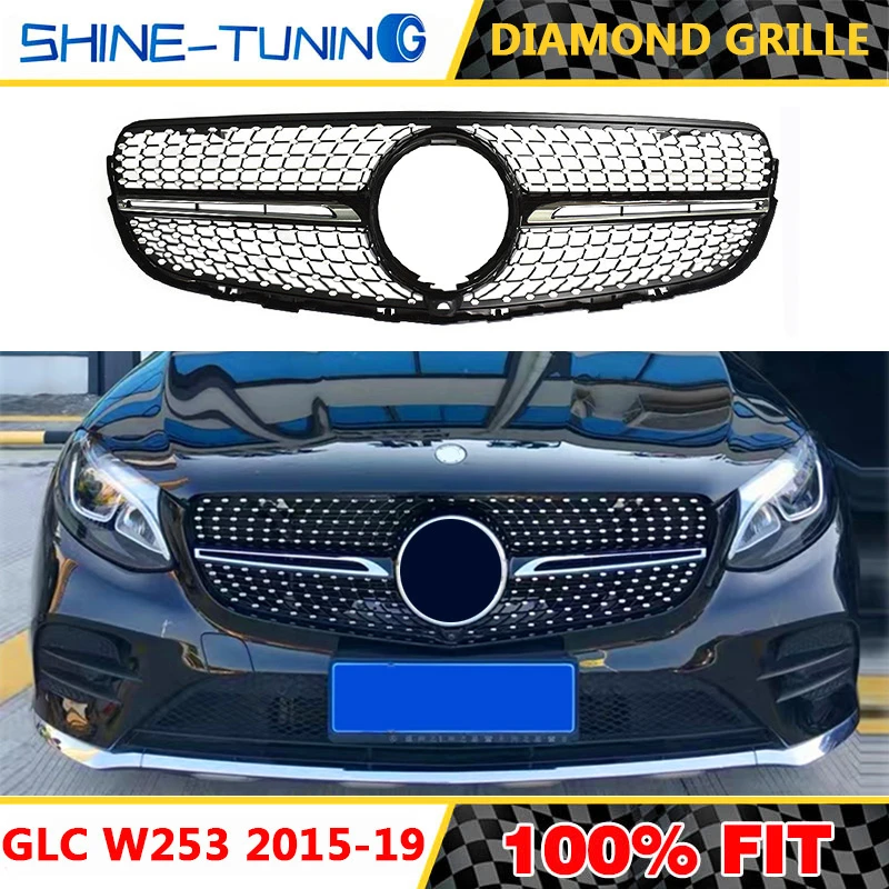Алмазная решетка подходит для AMG style GLC Class W253 X253 GLC43 GLC200 GLC250 GLC300 GLC450 черная или