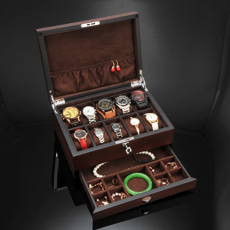 

New Black Gold Wood Watch Box Jewelry Integrated Watch Storage Box Large Capacity Table Box Table Box