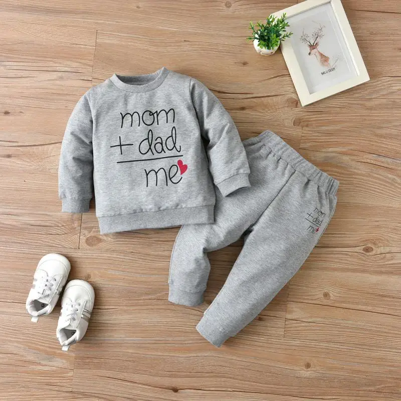 

Baby Clothes Set Grey Sets For Babies Chic Letter Print Outfits 2Pcs DAD+MOM Me Suits 0-2Y Girls/Boys Spring/Fall Set Milamiya