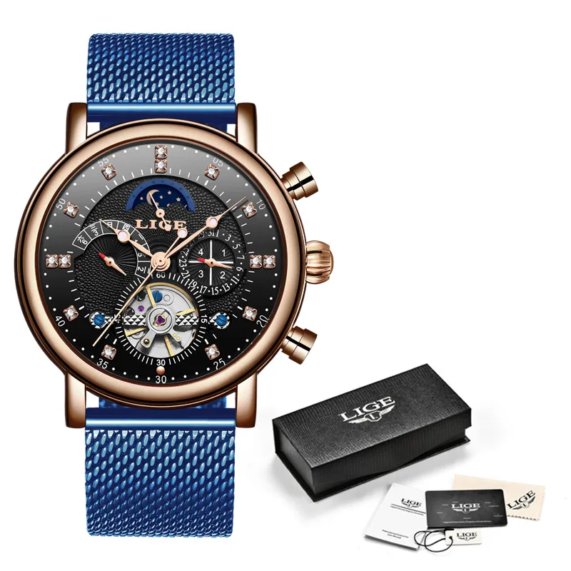 

LIGE 2019 business watch For men Automatic Luminous clock men Tourbillon waterproof Mechanical watch top brand relogio masculino