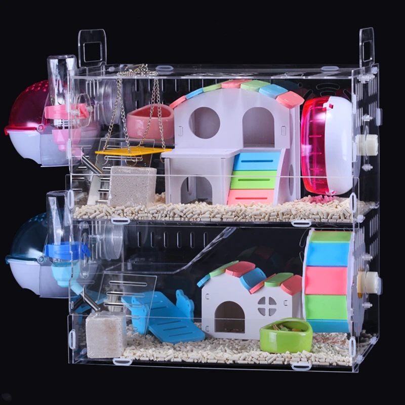 Большая акриловая Клетка для хомяков золотой медвежонок прозрачная двойная