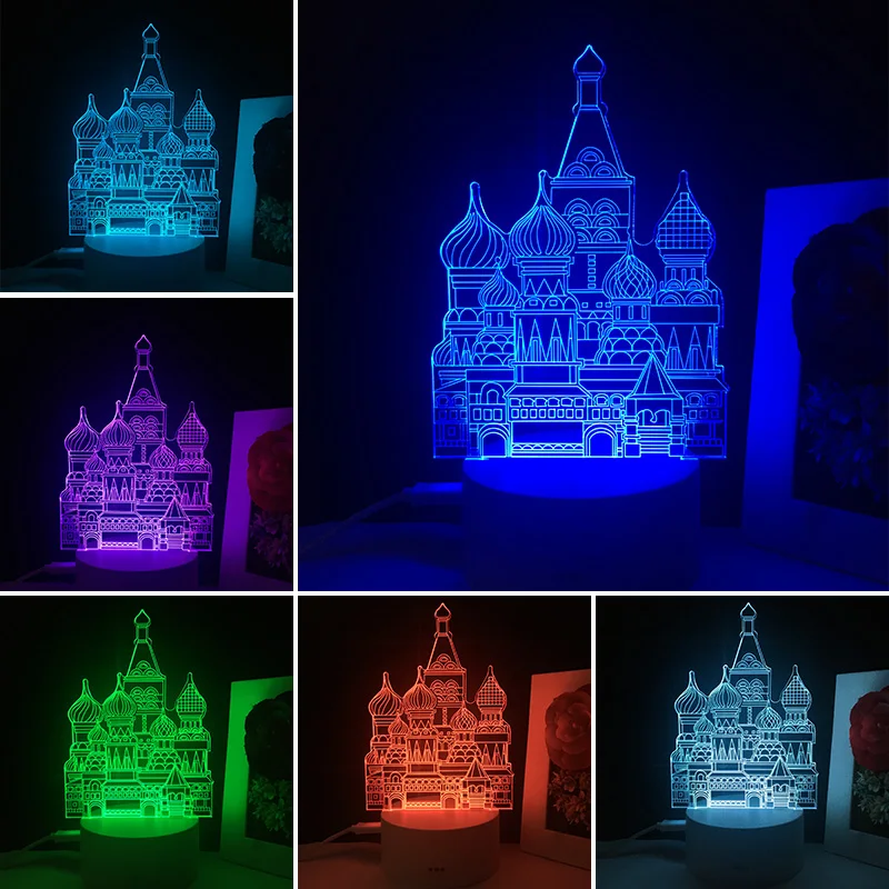Ночник с 3d иллюзией настольная лампа узором замка 7 цветов Изменение питание от USB