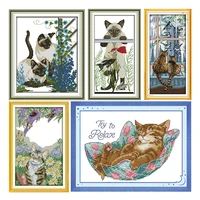 joy sunday counted cross stitch kit two baby cats patterns canvas print 11ct 14ct stamped craft fabric needlework embroidery set