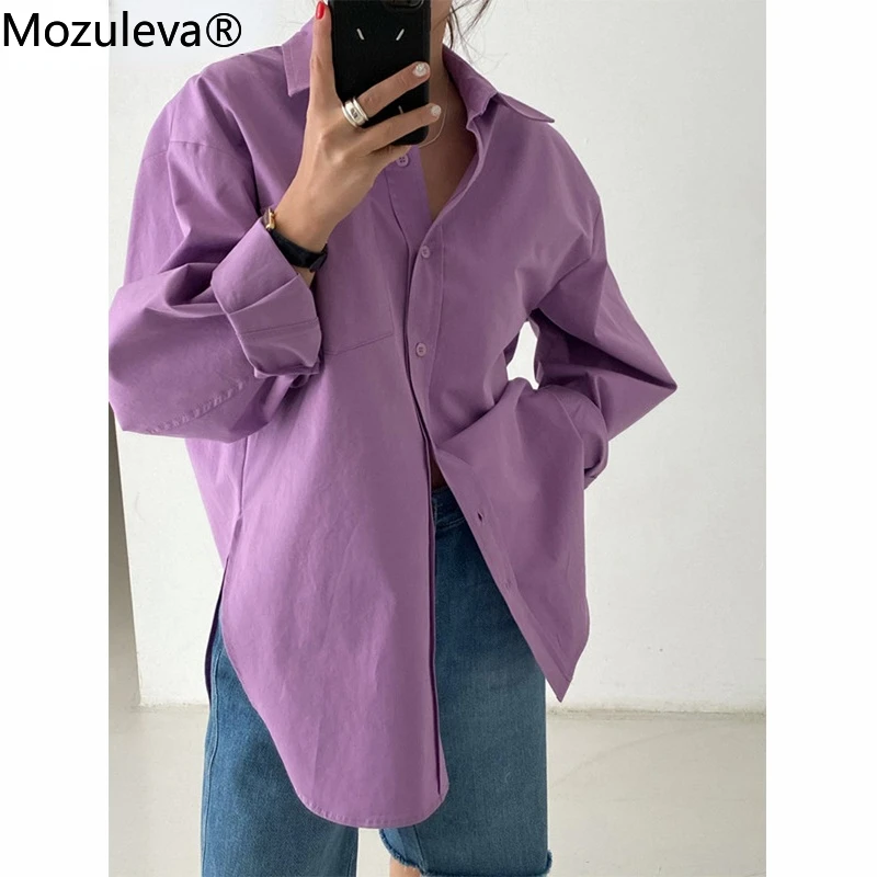 

Mozuleva Stylish Turn-down Collar Single-breasted Loose Female Shirts Full Sleeve Ladies Solid Blouses 2021 Autumn Blusas Femme