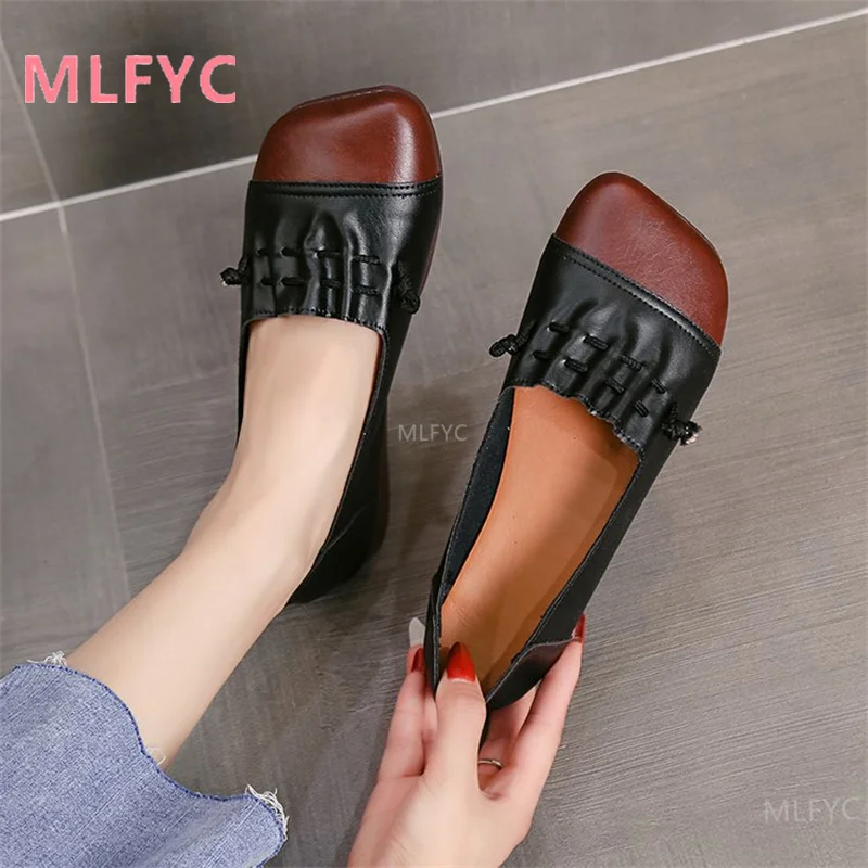 

2022 spring and autumn new retro soft sole soft leather flat single shoes female shallow mouth round head fold mother shoes