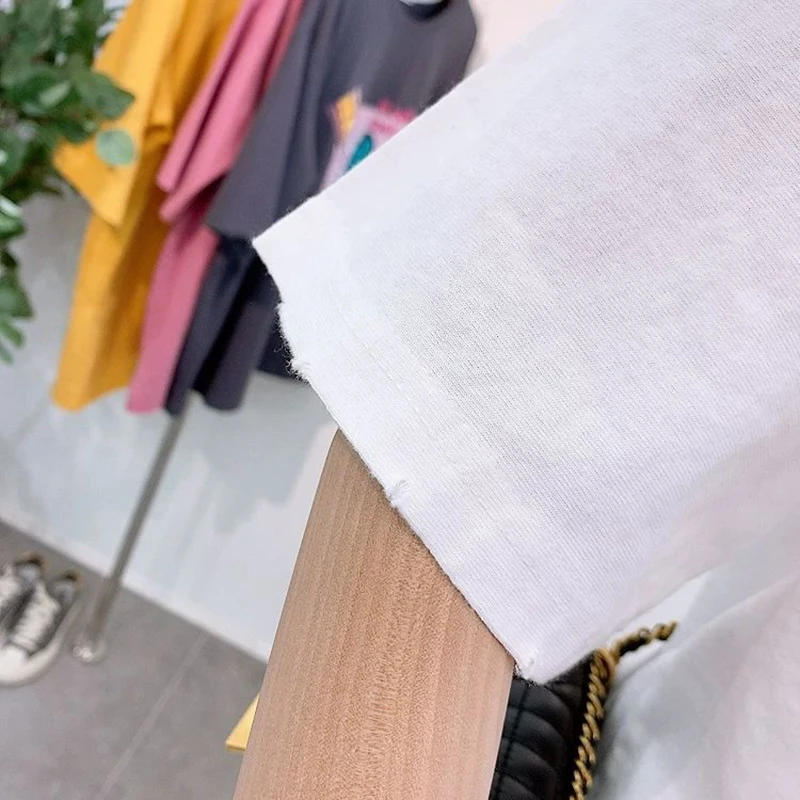 Новая летняя женская мода Корейская свободная футболка с мультяшным принтом