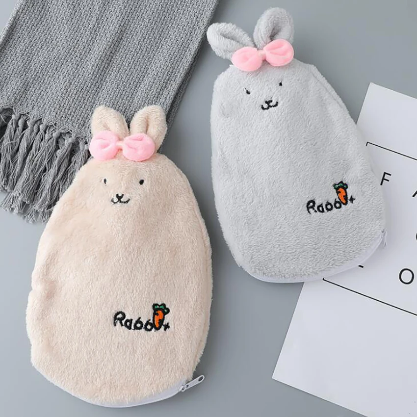 Hot Water Bottle with Zipper Plush Rabbit Cover Hand Warmer Explosion-proof PVC Bag for Pain Relief Heat Therapy | Бытовая техника
