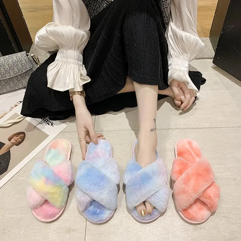 New Fashion Plush Slippers for Women's Outer Wear Non-slip Autumn and Winter Home Furnishing Cute Cotton Slippers for Women