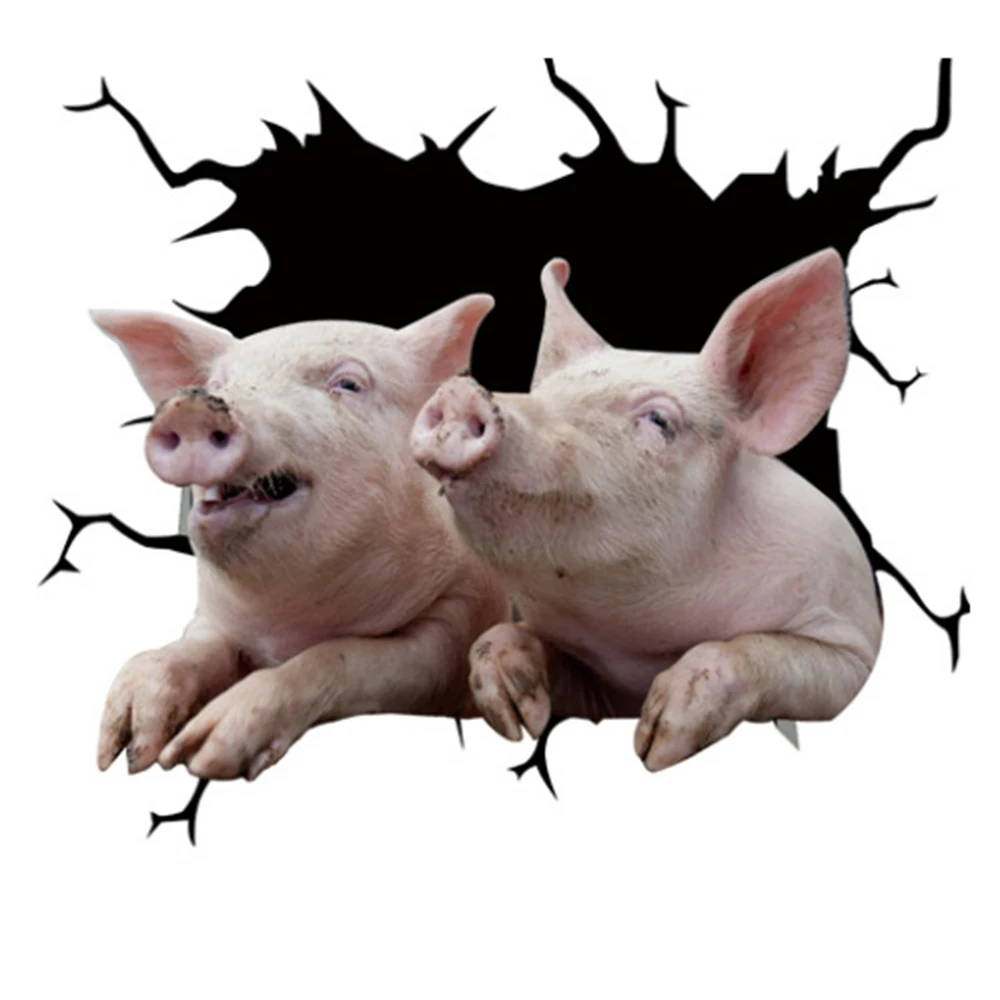 

Animal Wall Stickers Pig Stickers Creative Geometry Wall Art Sticker Hole Car Window Static Sticker for LivingRoom Company Mural