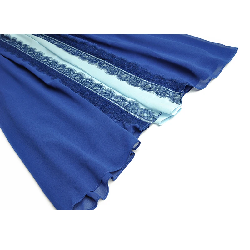 

SEQINYY Chiffon Dress Summer Spring New Fashion Runway Women Lace Petal Elegant Midi Office Lace Blue Contrast Color