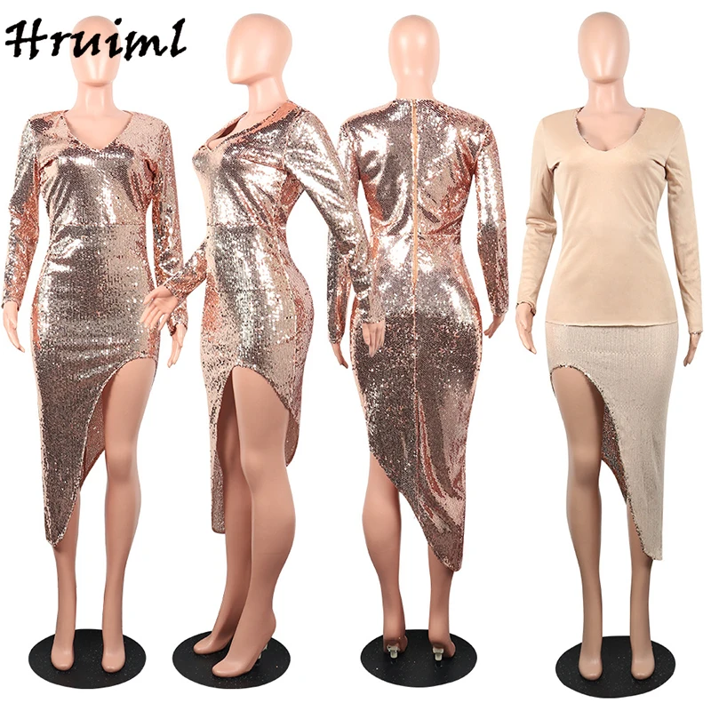 

Women's Dress Long Sleeve V Neck Sexy Bodycon Maxi Dress 2020 Split Party Dresses for Women Autumn Solid Kobieta Sukienka