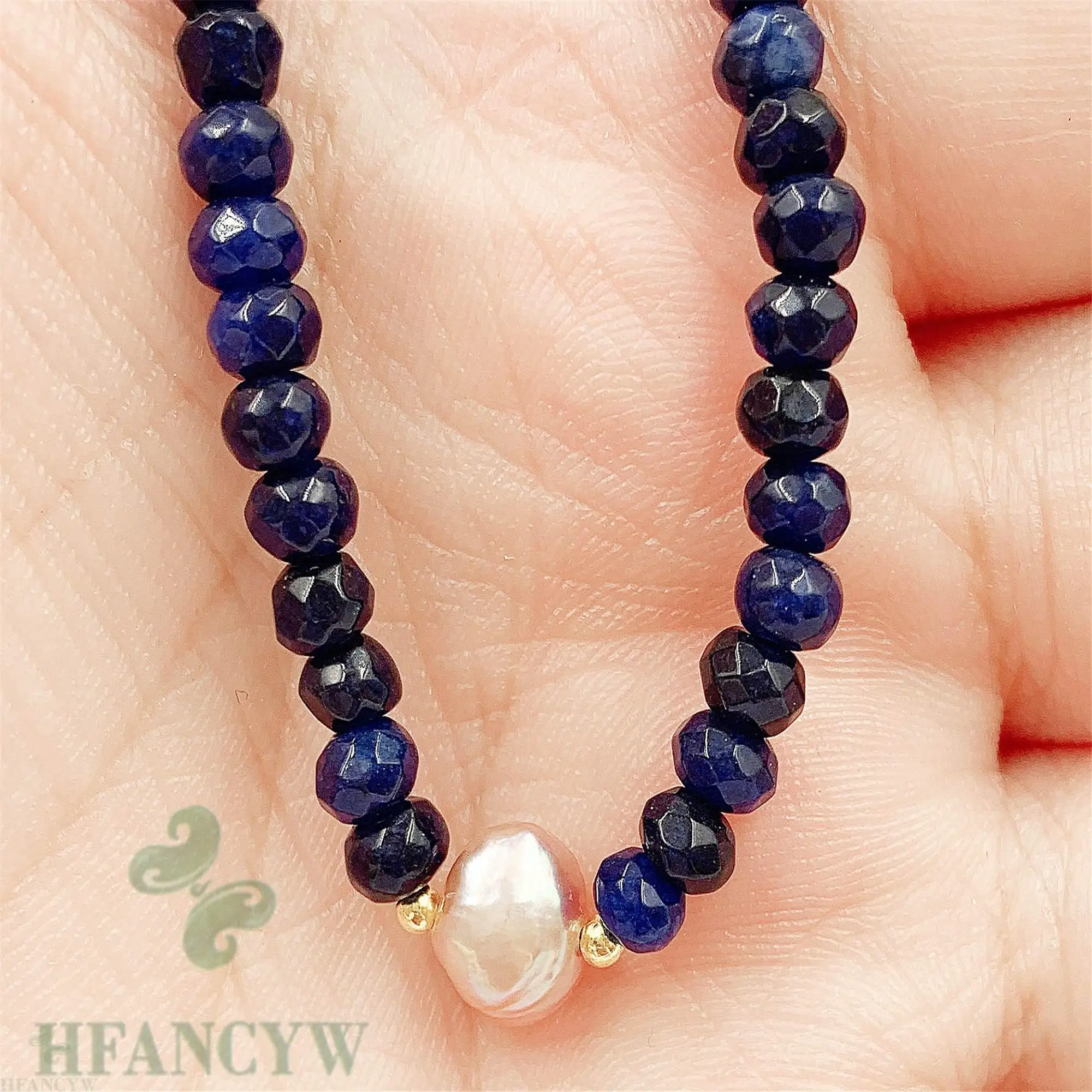 Синий халцедон розовый жемчуг ожерелье 18 дюймов ювелирные изделия шикарные