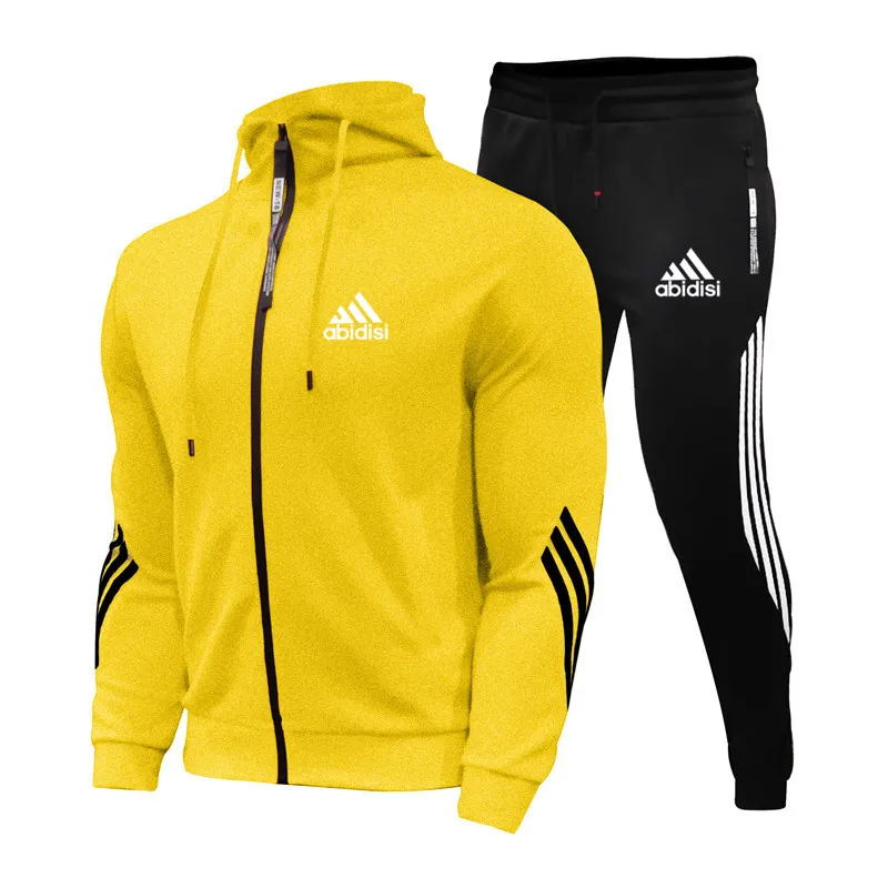 

2021Spring And Autumn Brand Fashion Men's Sets Two-piece Striped Sportswear Men's Hooded Top Outdoor Sports Pants Tracksuit Suit