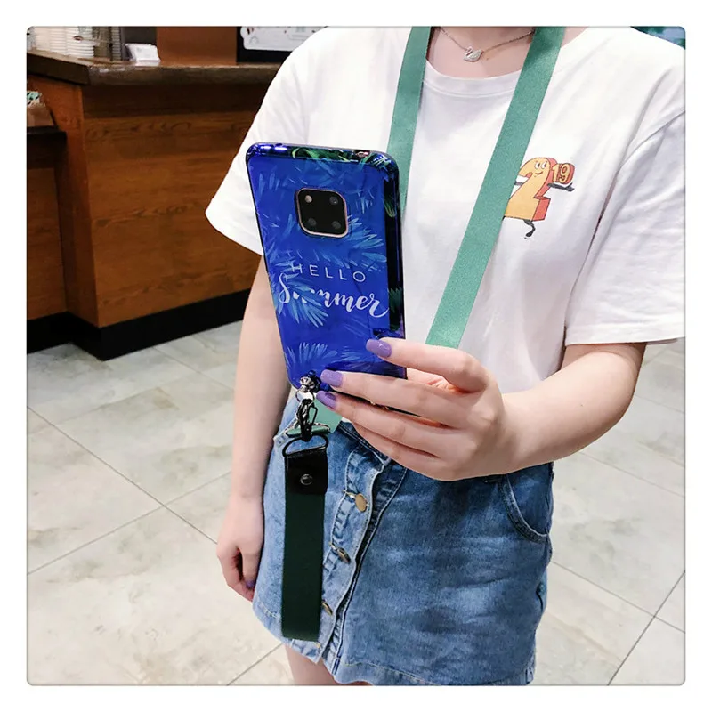 Милый чехол для телефона с растительным листом и цепочкой для samsung S10 s9 s8 plus s10e lite note9 NOTE8 A8S A9S note10 plus pro