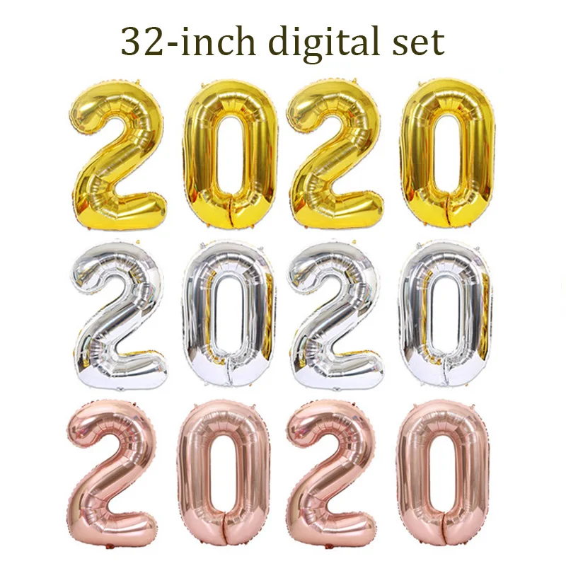 32 дюймовые новогодние воздушные шары 2020 с цифрами большой цифровой фольгой