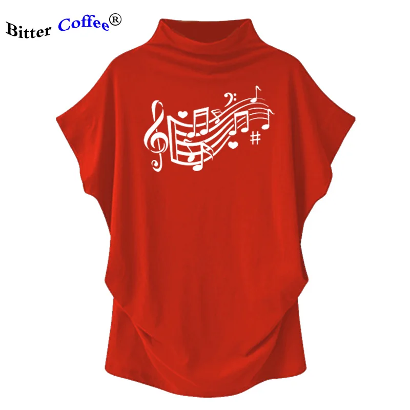 Женская футболка с рукавом летучая мышь летняя принтом музыкальных нот сердец