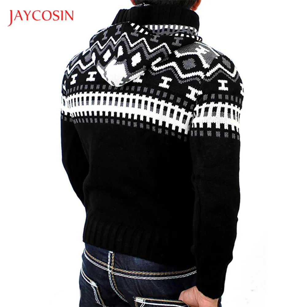 Joycosin 2019 New Autumn Winter Men Printed Pullover Hooded top Patchwork Diamond Knitted Warm Hoodies Sweatshirt Drawstring | Мужская