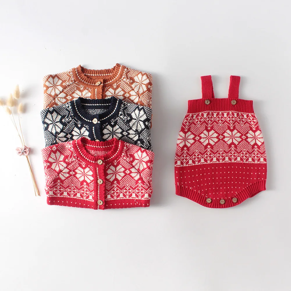 2020 весенний милый вязаный кардиган и Боди для маленьких девочек со снежинками