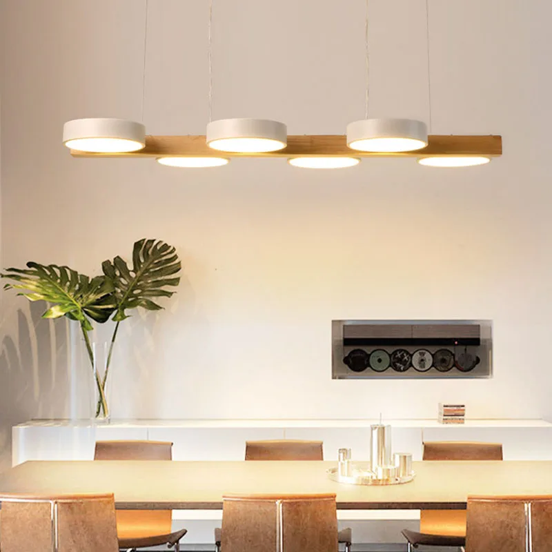

Nordic minimalist modern solid wood LED dining pendant lamp lifting adjustable personalized creative bedroom living room lamp