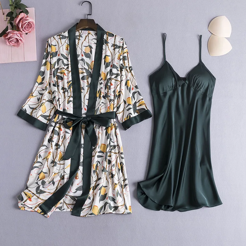 Женский халат-кимоно из искусственного шелка с принтом | Женская одежда