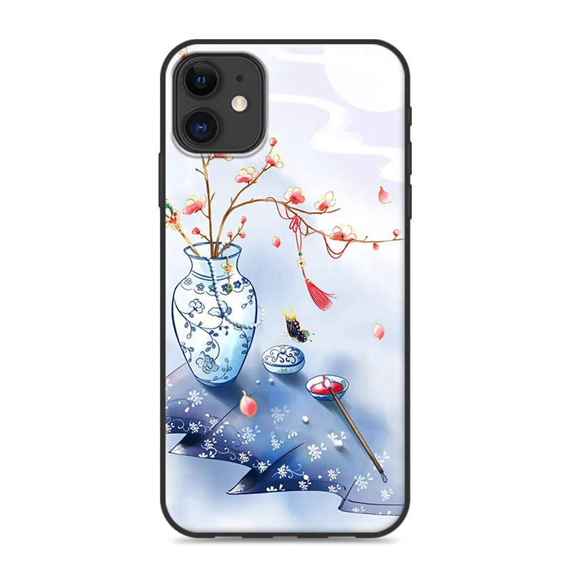 CAPAS для APPLE iPhone 11/11 Pro Max чехол мягкий силиконовый китайский стиль цветочный узор