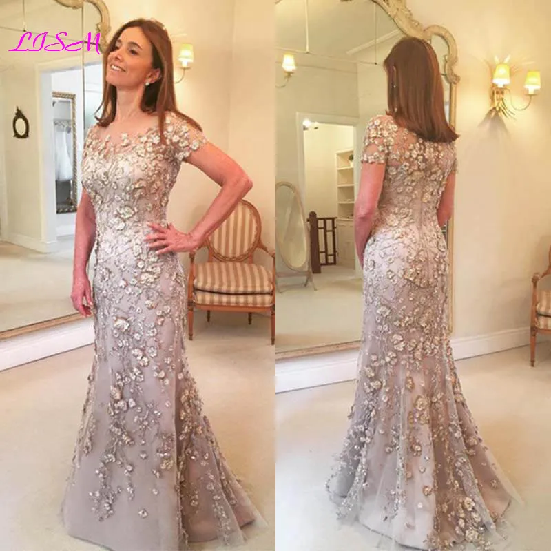 

Elegant Applique Floral Mother of the Bride Dresses Long Groom God Mother Mermaid Evening Dress for Wedding Party