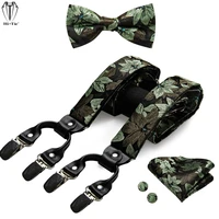 hi tie silk 6 clips mens suspenders jacquard black green floral braces bowtie hanky cufflinks set for men adjustable business