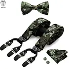 Hi-Tie Шелковый 6 зажимов для мужчин s подтяжки жаккардовые черные зеленые подтяжки с цветочным принтом галстук-бабочка платок запонки набор для мужчин Регулируемый бизнес