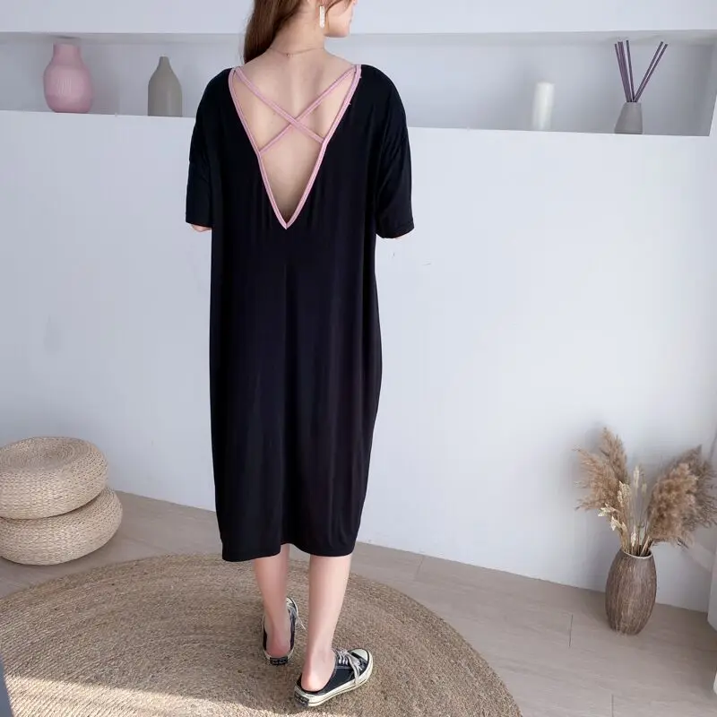 

Sleep tops nightgowns for women ladies summer plus size loose short-sleeved modal nightdress sexy pajamas home service dress