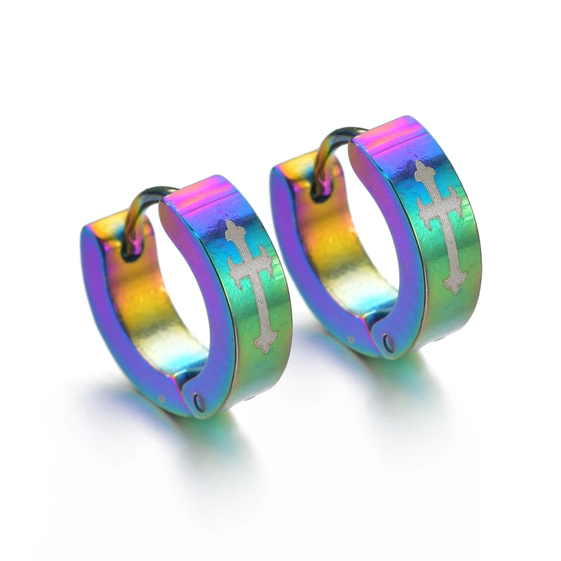 Панк стиль многоцветный круг креольские серьги нержавеющая сталь большой
