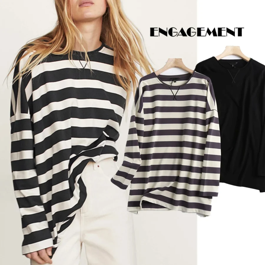 

ENGAGEMENT 2021 Spring Summer England Striped O-neck Oversize Loose Cotton Hoodies Women Sweatshirt Pullovers Tops