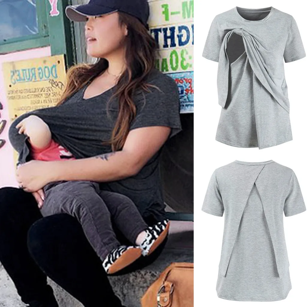 Женская одежда для беременных в полоску с коротким рукавом топы кормящих блузка