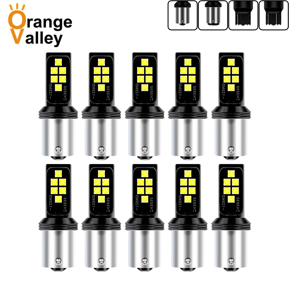 10 шт. BA15S 1156 P21W T20 7440 7443 1157 BAY15D светодиодный 12 SMD 3030 Автомобильный светильник DRL с