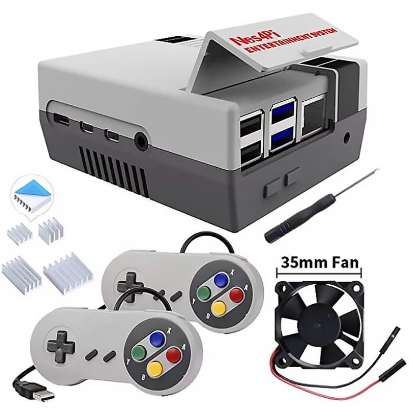

NESPi CASE NES4Pi NES Style Case Kit ABS Cooling Fan Heatsinks Screwdrivers Only for Raspberry Pi 4 B ( 4 Model B )