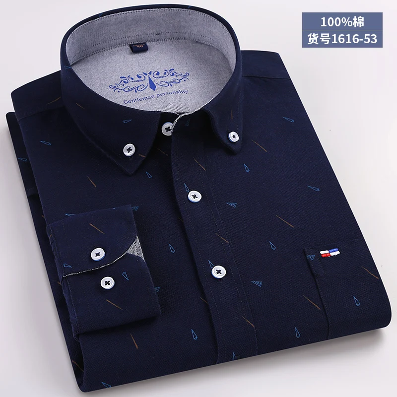 Men Shirt 53 Высококачественная Новая мужская рубашка с длинным рукавом из хлопка, Повседневная белая синяя приталенная рубашка Camisa, деловая классическая мужская одежда - Цвет: Men Shirt 53