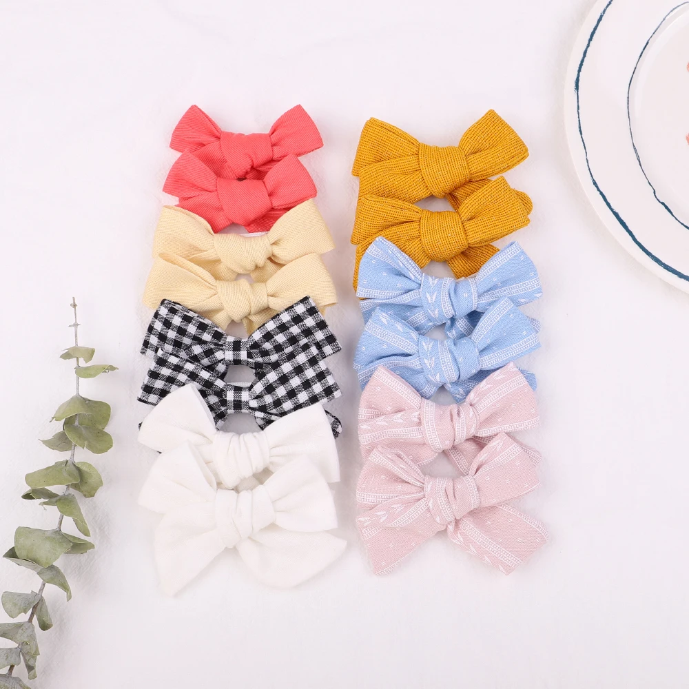 

2Pcs/Set Lovely Flower Embroidery Plaid Printing Bowknot Hair Clip For Kids Girls Solid Color Hairpins Headwear Hair Accessories